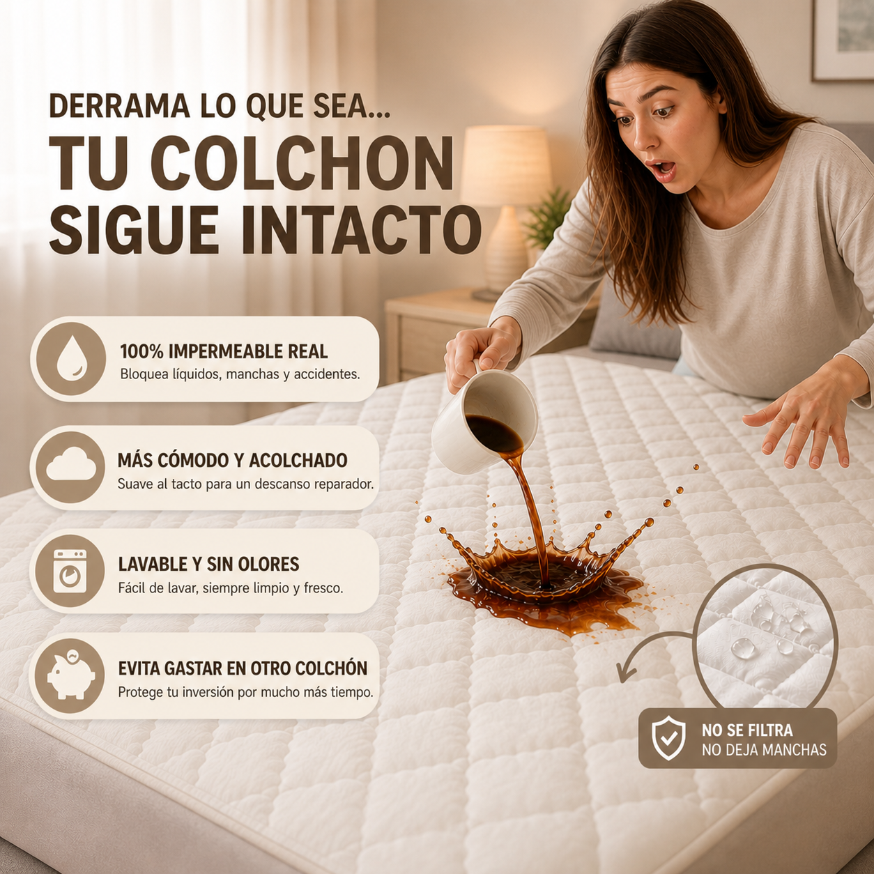 Protege tu colchón de manchas, líquidos y accidentes desde la primera noche