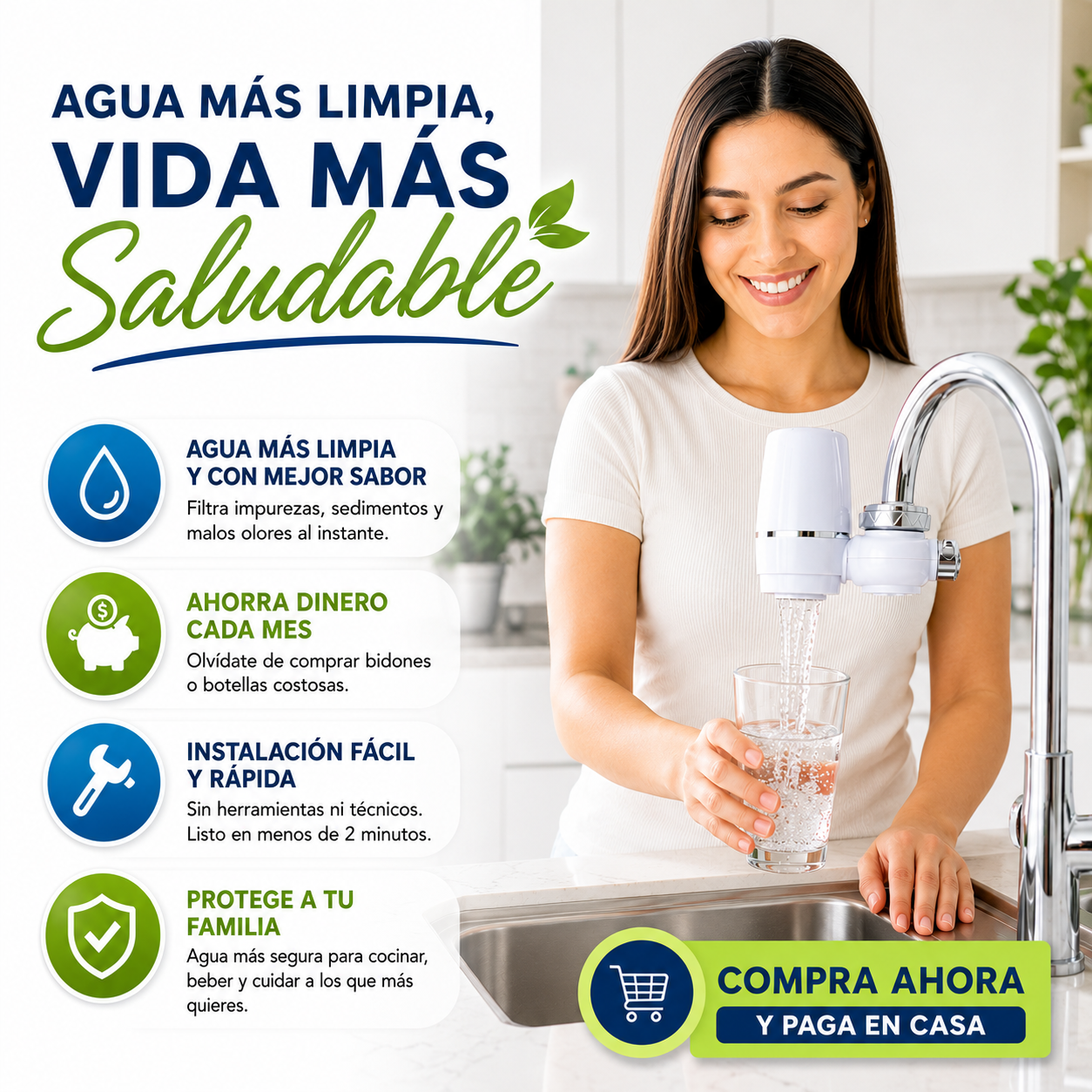 Convierte el agua de tu llave en agua más limpia y segura al instante