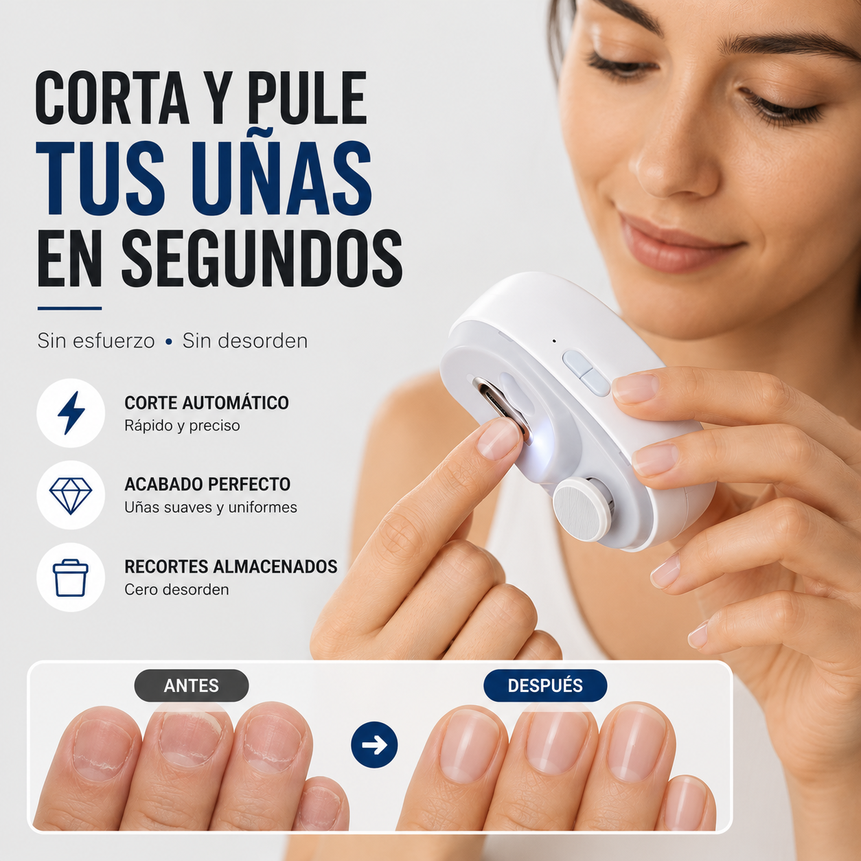 Consigue uñas perfectas sin esfuerzo ni cortes dolorosos.